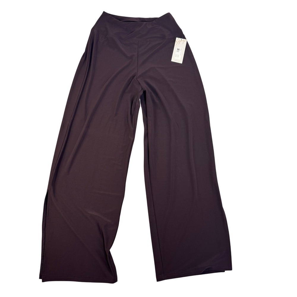 Sympli Side Slit Wide Pant Currant Purple High Rise Jersey Trousers Size 6 NEW
